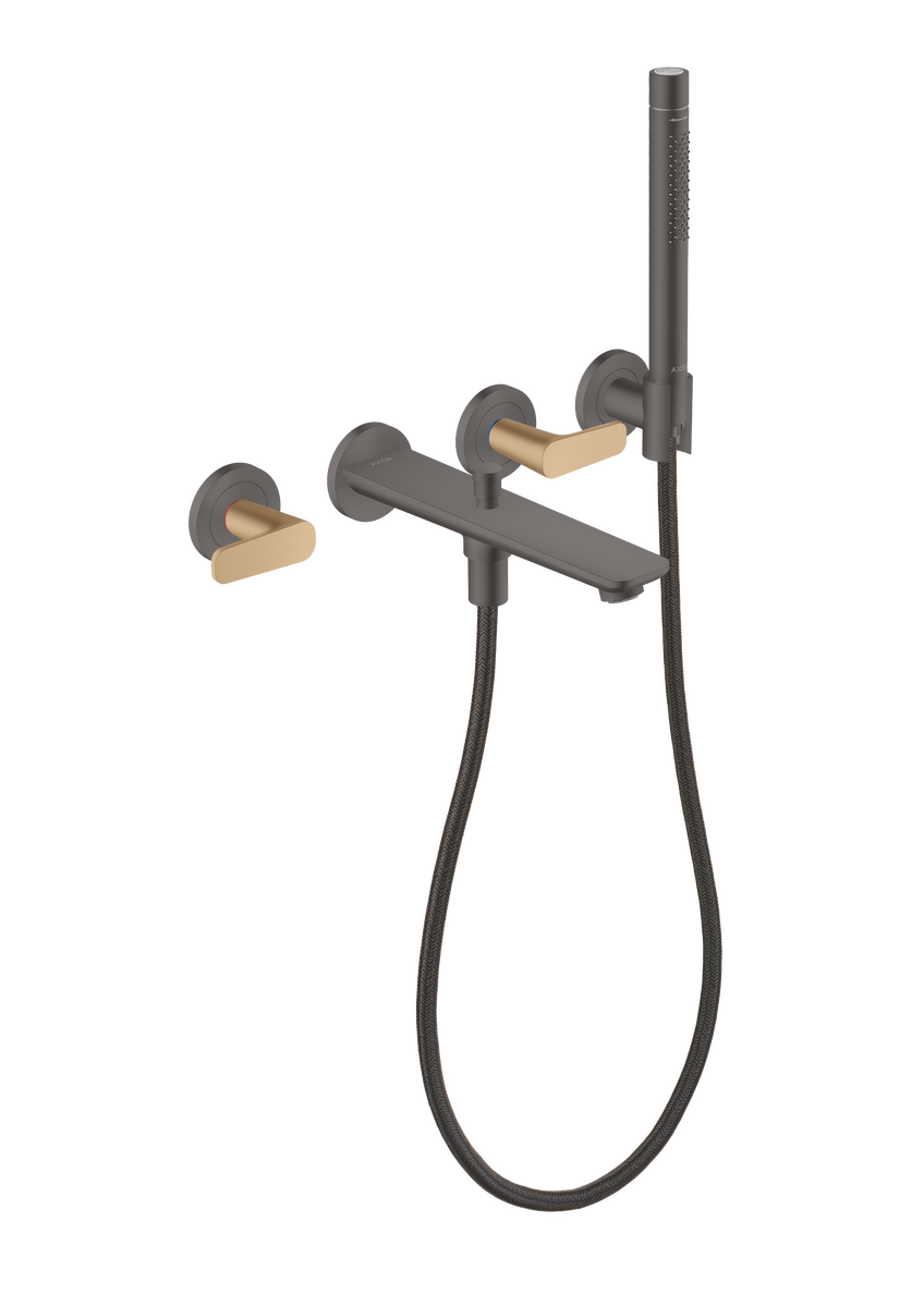 3-hole bath mixer for concealed installation wall-mounted with hand shower (highlight: handle)