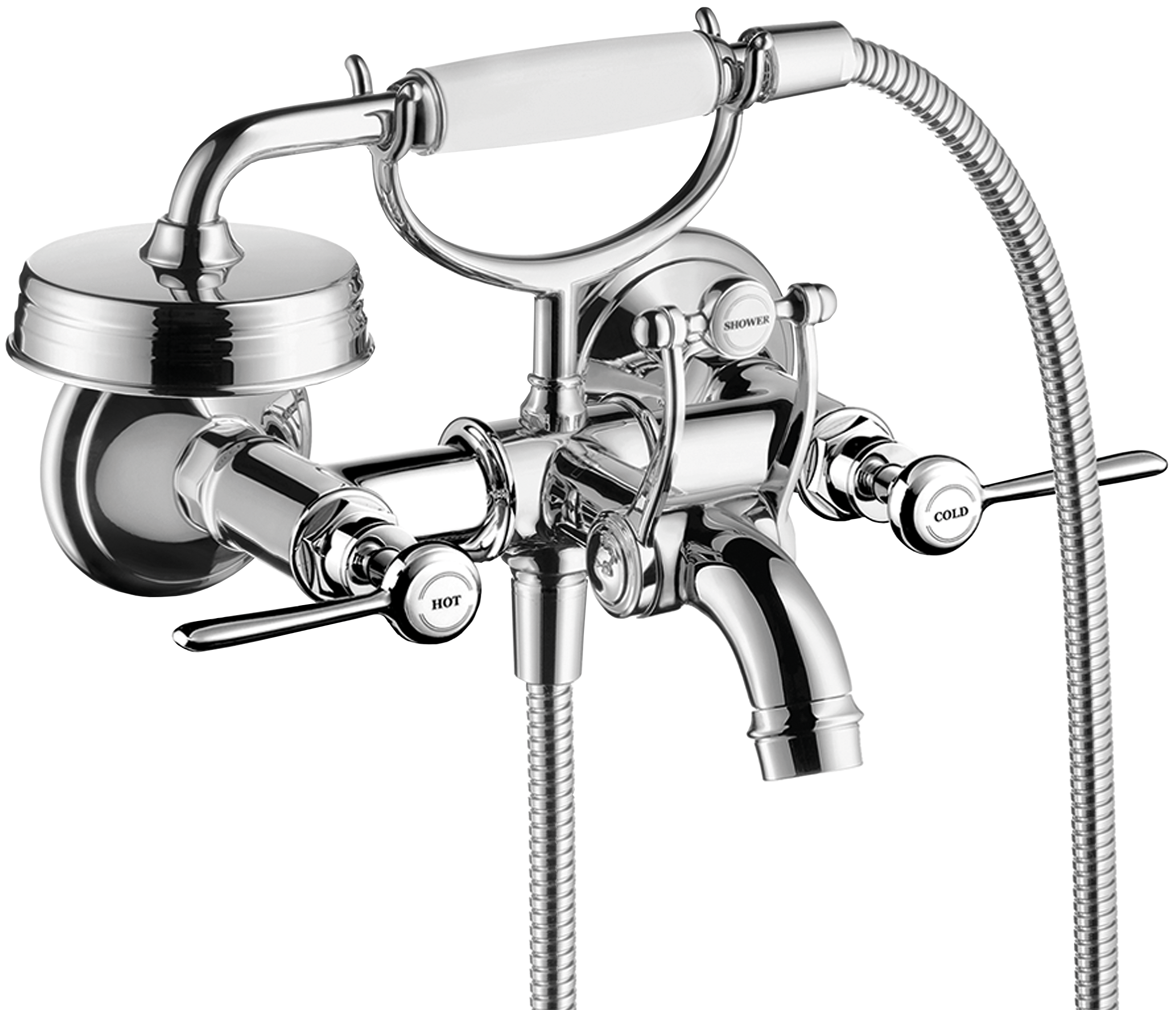 2-Handle Wall-Mounted Tub Filler with Lever Handles and 1.8 GPM Handshower