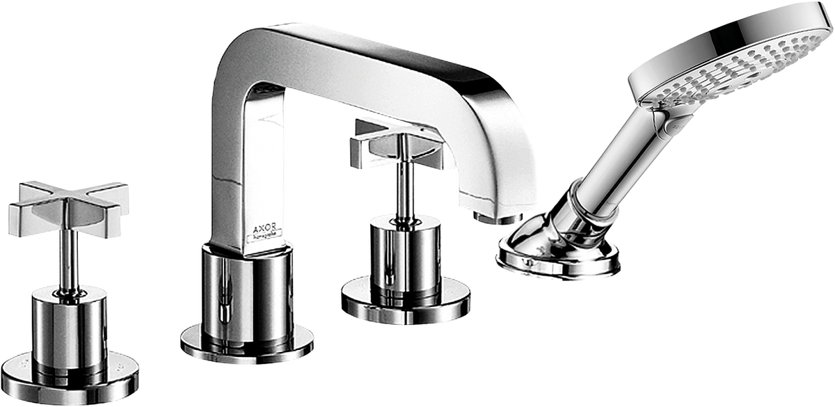 4-Hole Roman Tub Set Trim with Cross Handles and 1.75 GPM Handshower