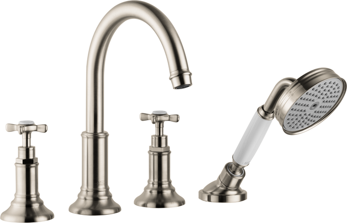 AXOR Montreux Batterie bain/douche 4 trous pour montage sur plage de carrelage avec poignées croisillons — 16544820