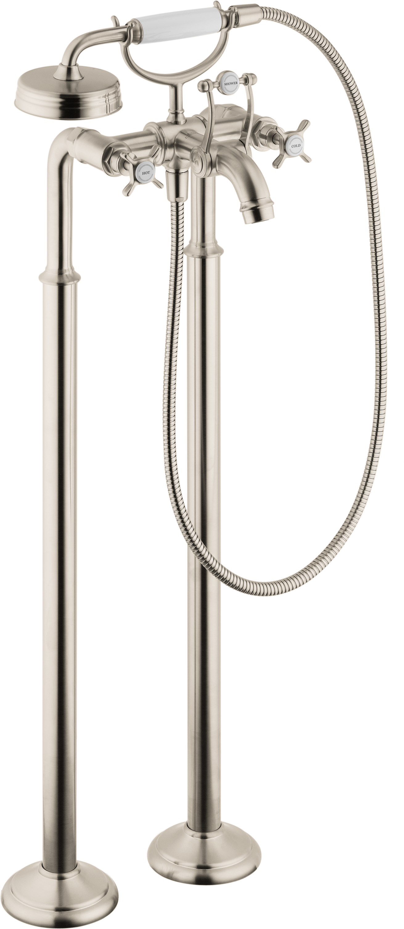 2-Handle Freestanding Tub Filler Trim with Cross Handles and 1.8 GPM Handshower