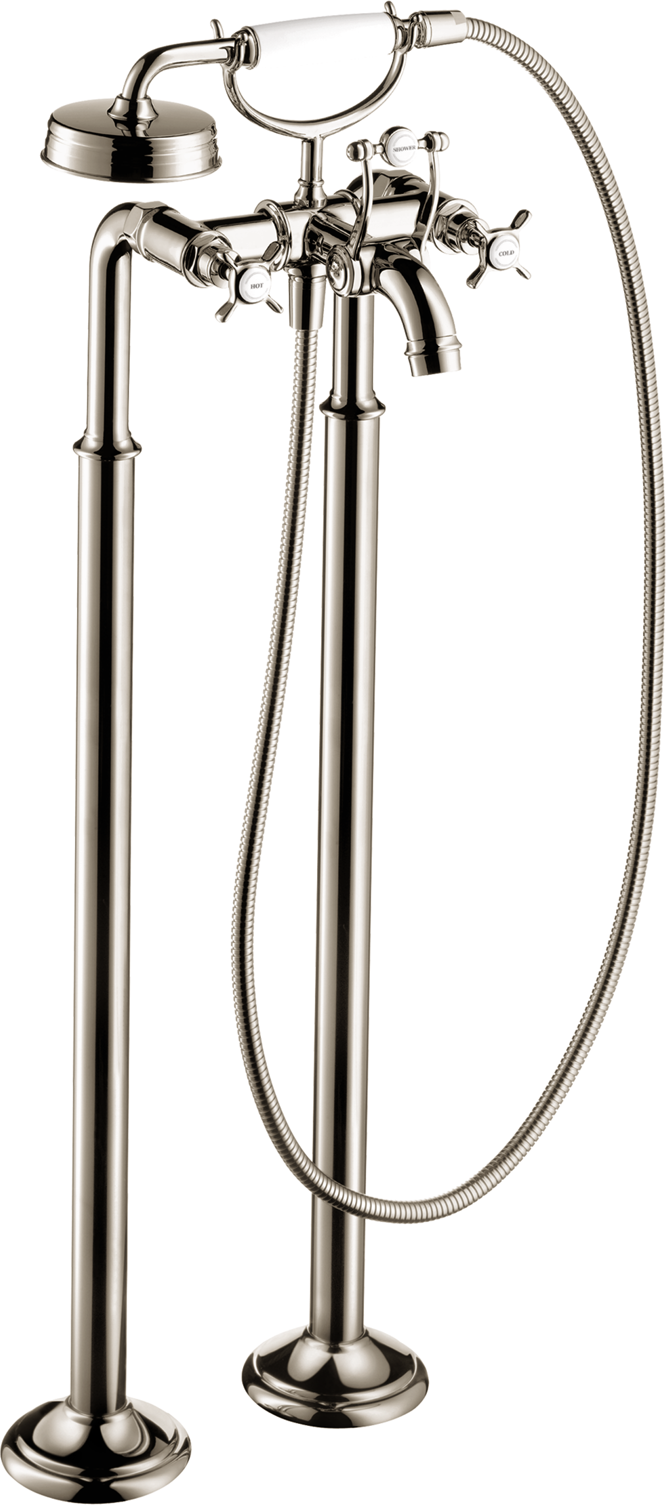 2-Handle Freestanding Tub Filler Trim with Cross Handles and 1.8 GPM Handshower