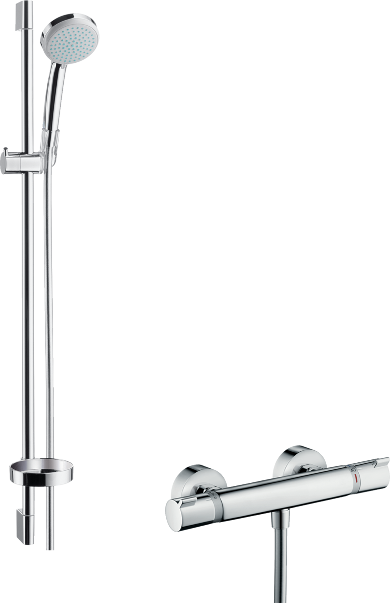 hansgrohe Shower combination: Croma 100, Shower system exposed installation with Ecostat Comfort thermostat and shower bar 90 cm, Item No. 27035000 | hansgrohe INT