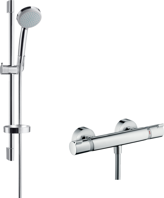 Falsíkon kívüli zuhanyrendszer Vario 65 cm-es zuhanyrúddal és Ecostat Comfort termosztáttal