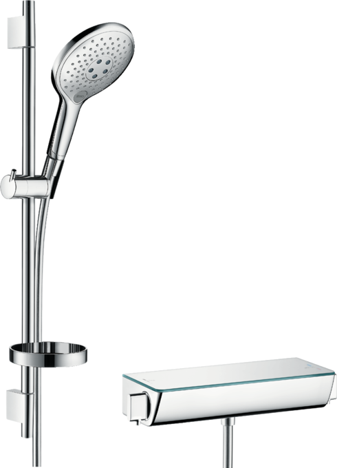 Shower system for exposed installation 150 3jet with Ecostat Select thermostat and shower bar 65 cm