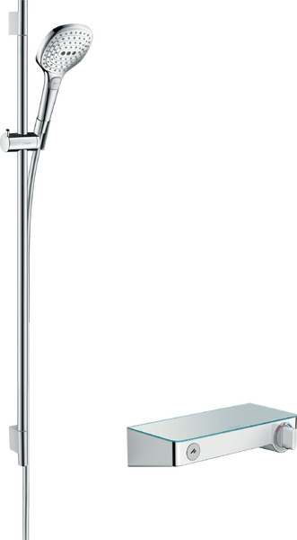 Shower system for exposed installation 120 with ShowerTablet Select thermostat and shower bar 90 cm