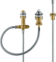 Basic set for 3-hole rim-mounted single lever bath mixer with rim support hose