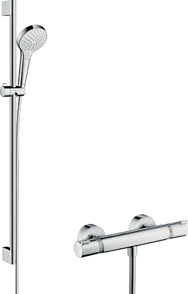 Shower system for exposed installation Vario with Ecostat Comfort thermostat and shower bar 90 cm