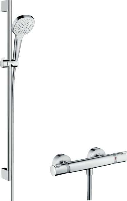 Falsíkon kívüli zuhanyrendszer Vario 90 cm-es zuhanyrúddal és Ecostat Comfort termosztáttal