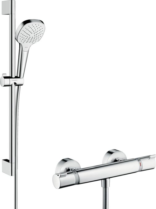 Falsíkon kívüli zuhanyrendszer Vario 65 cm-es zuhanyrúddal és Ecostat Comfort termosztáttal