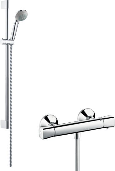 Système pour douche apparente Vario avec mitigeur thermostatique Ecostat universal et barre de douche 65 cm Système pour douche apparente Vario avec mitigeur thermostatique Ecostat universal et barre de douche 65 cm
