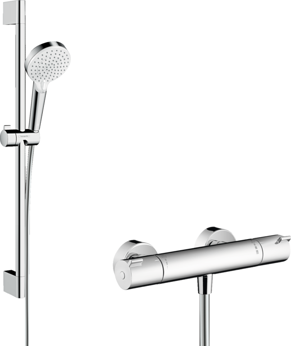 Shower system for exposed installation Vario with Ecostat 1001 CL thermostat and shower bar 65 cm