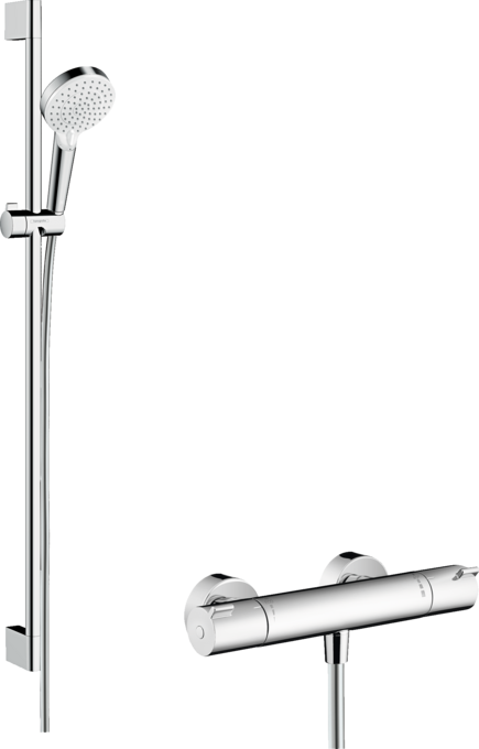 Sistema de ducha para instalación expuesta Vario con Ecostat 1001 CL termostato y barra de ducha de 90 cm