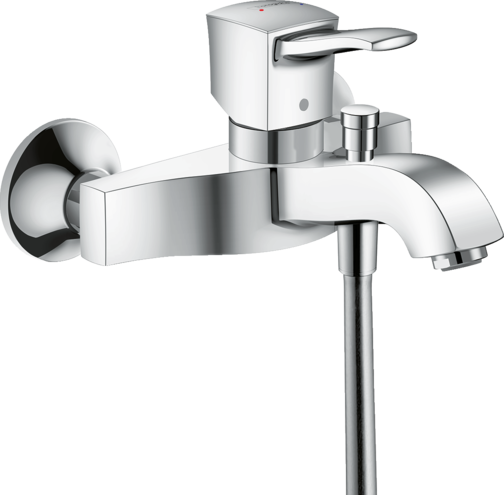 Single lever bath mixer for exposed installation with lever handle