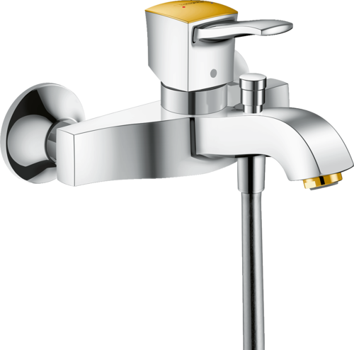 Single lever bath mixer for exposed installation with lever handle