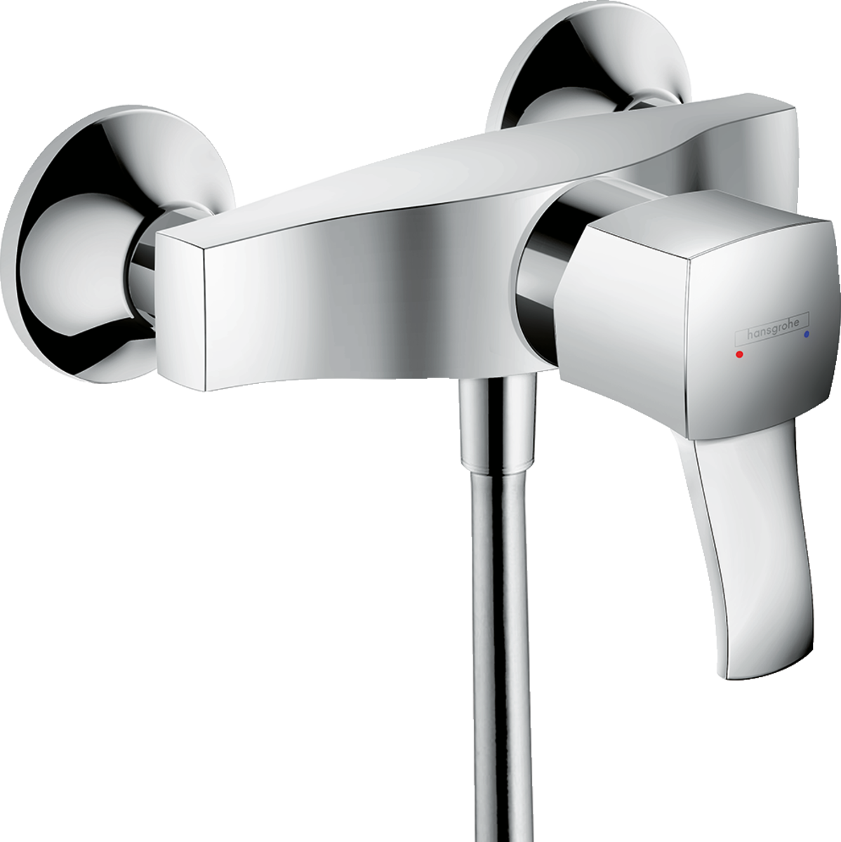 Single lever shower mixer for exposed installation with lever handle