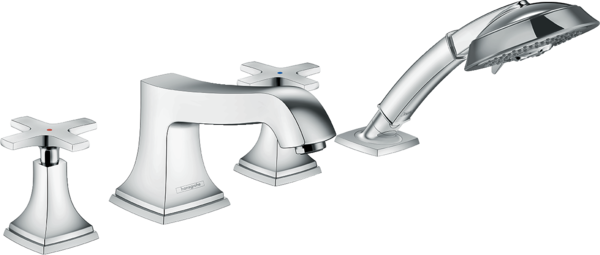 4-hole rim mounted bath mixer with cross handles