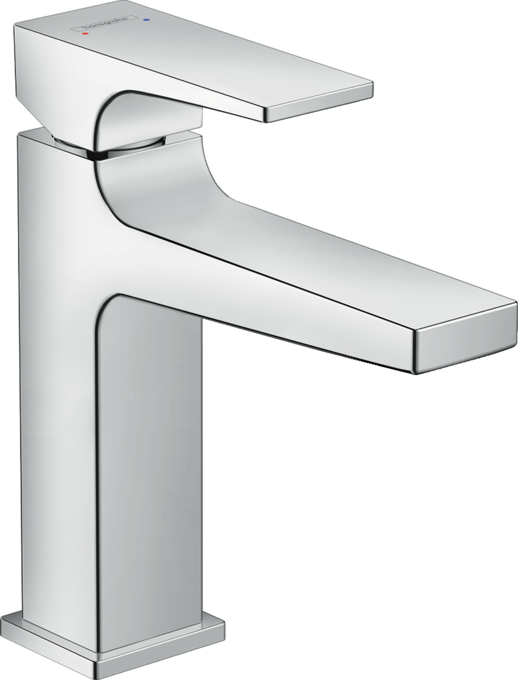 Single lever basin mixer 110 with lever handle and pop-up waste