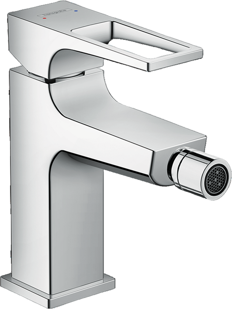 Single lever bidet mixer with loop handle and push-open waste set