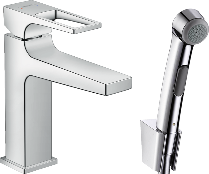 Single lever basin mixer with loop handle with bidette hand shower and shower hose 160 cm
