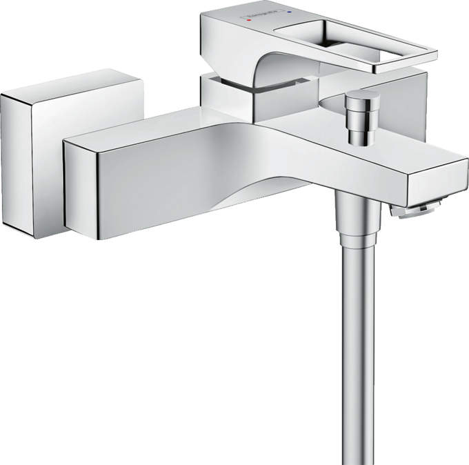 Single lever manual bath mixer for exposed installation with loop handle