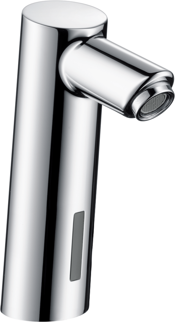 Electronic basin mixer with temperature pre-adjustment battery-operated