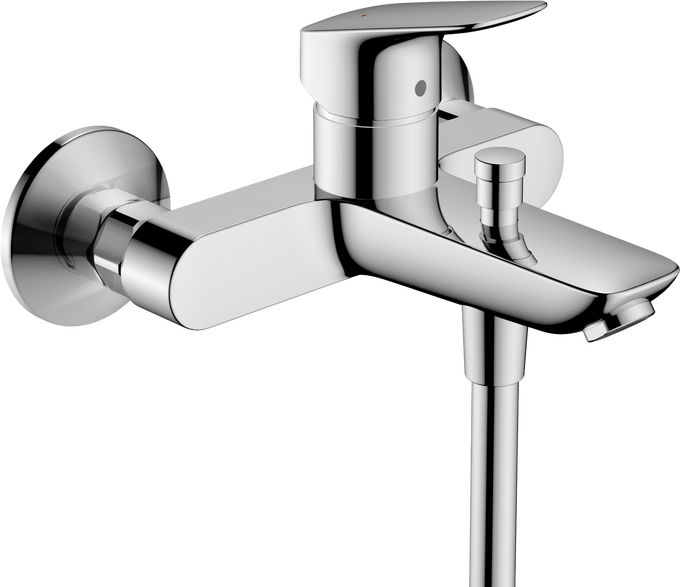 Single lever manual bath mixer for exposed installation