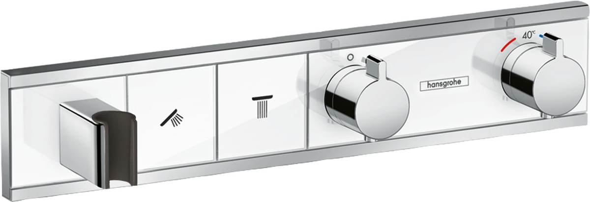 Thermostat for concealed installation for 2 functions with integrated shower holder