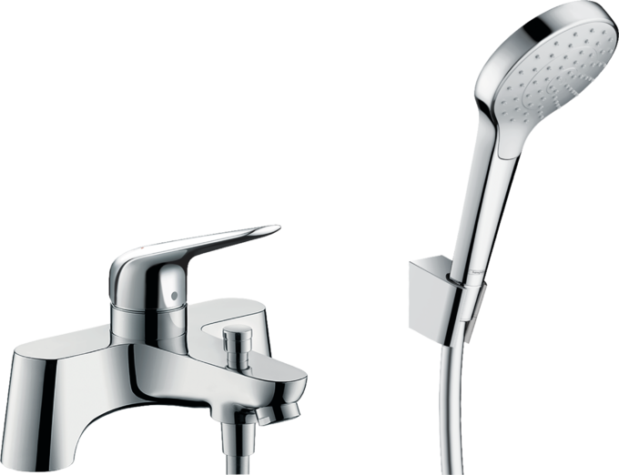 2-hole rim mounted bath mixer with diverter valve and Croma Select S hand shower