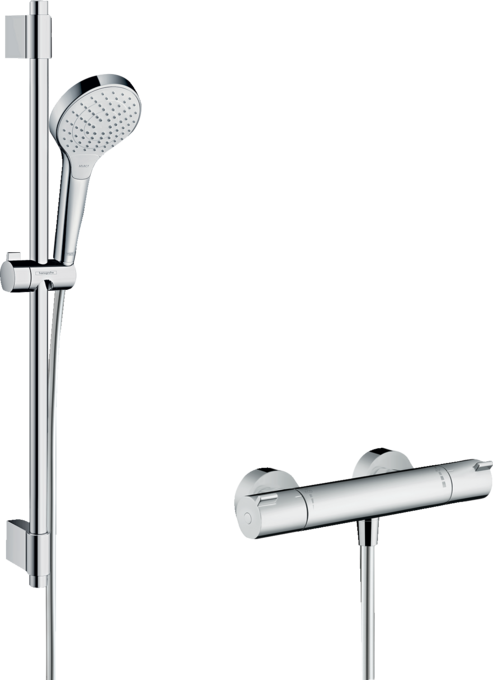 Système de douche apparent Vario avec thermostatique Ecostat 1001 CL et barre de douche 72 cm