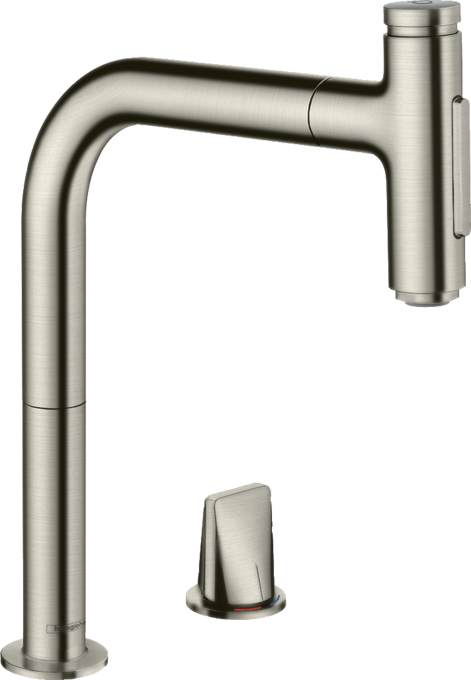 2-hole single lever kitchen mixer with pull-out spray