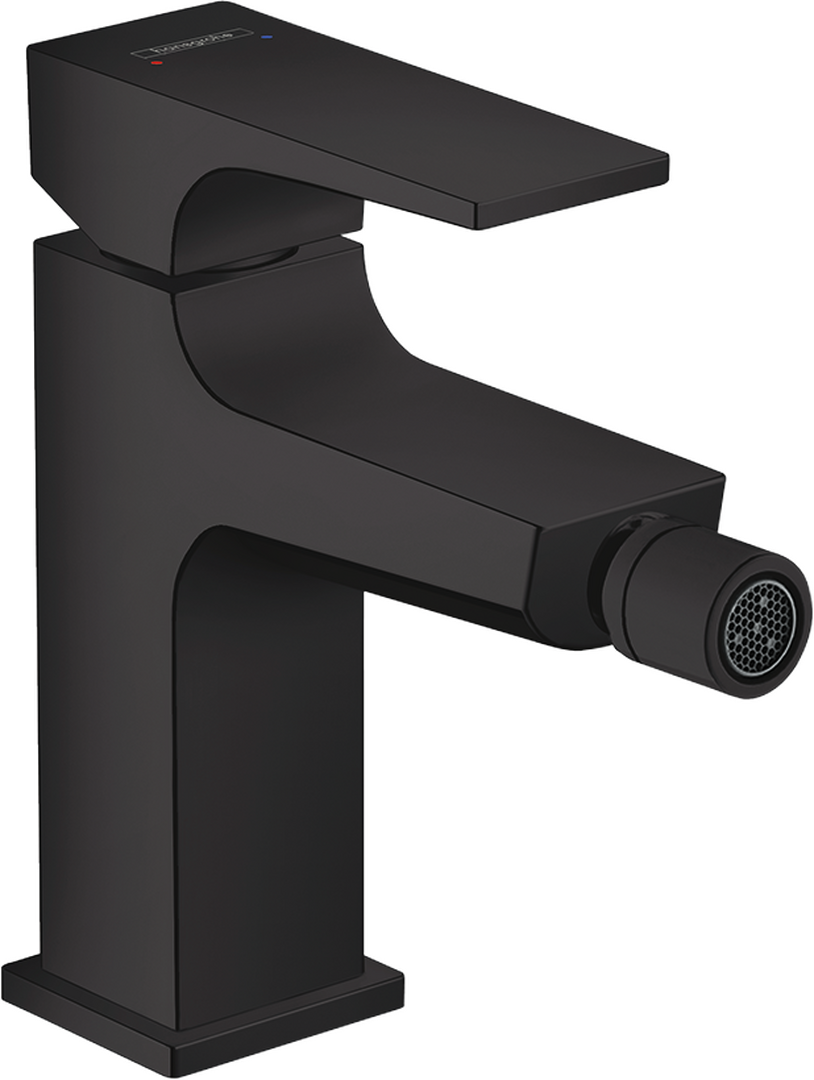 Single lever bidet mixer with lever handle and push-open waste set