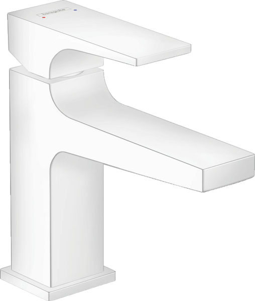 ééngreeps fonteinmengkraan 100 met rechte greep en PushOpen afvoerplug Mat wit