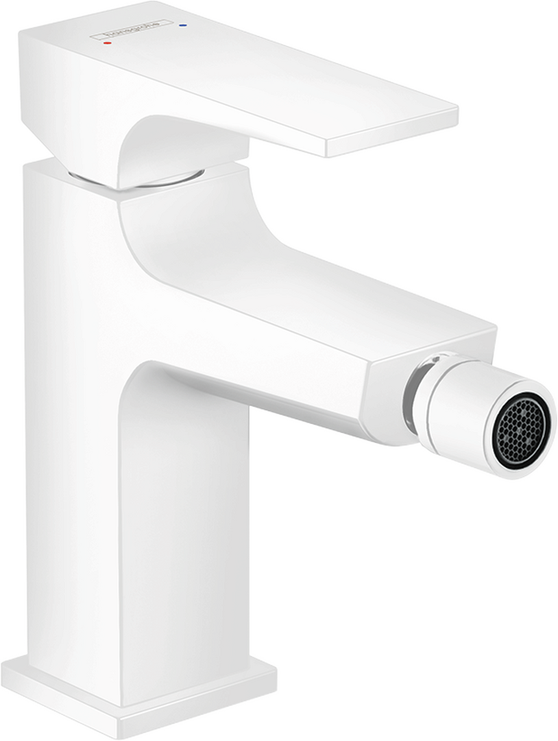 Single lever bidet mixer with lever handle and push-open waste set