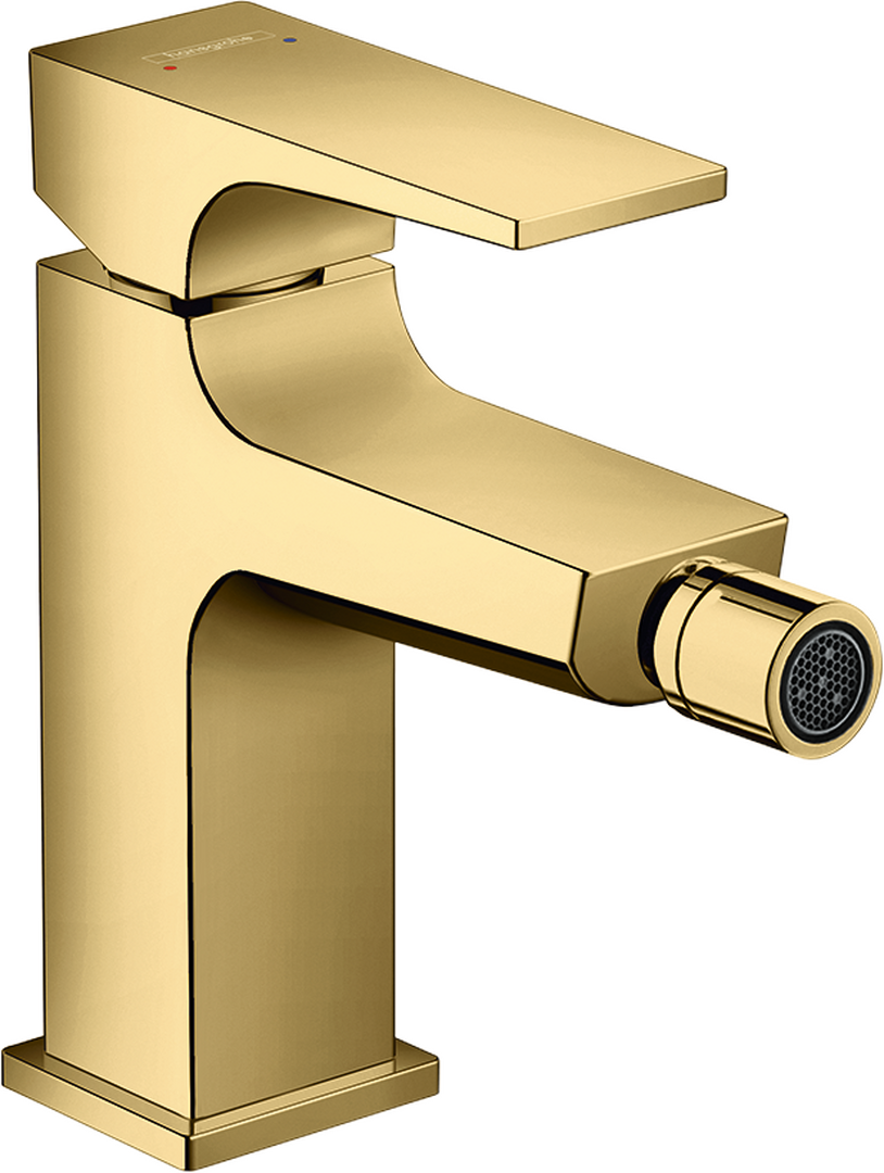 Single lever bidet mixer with lever handle and push-open waste set