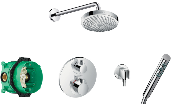 Round valve with Croma Select (180) overhead and Baton hand shower