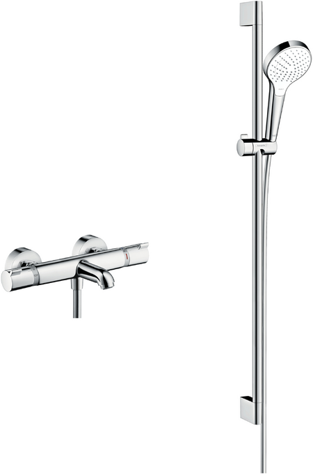 Round Croma Select rail kit with bath/shower valve