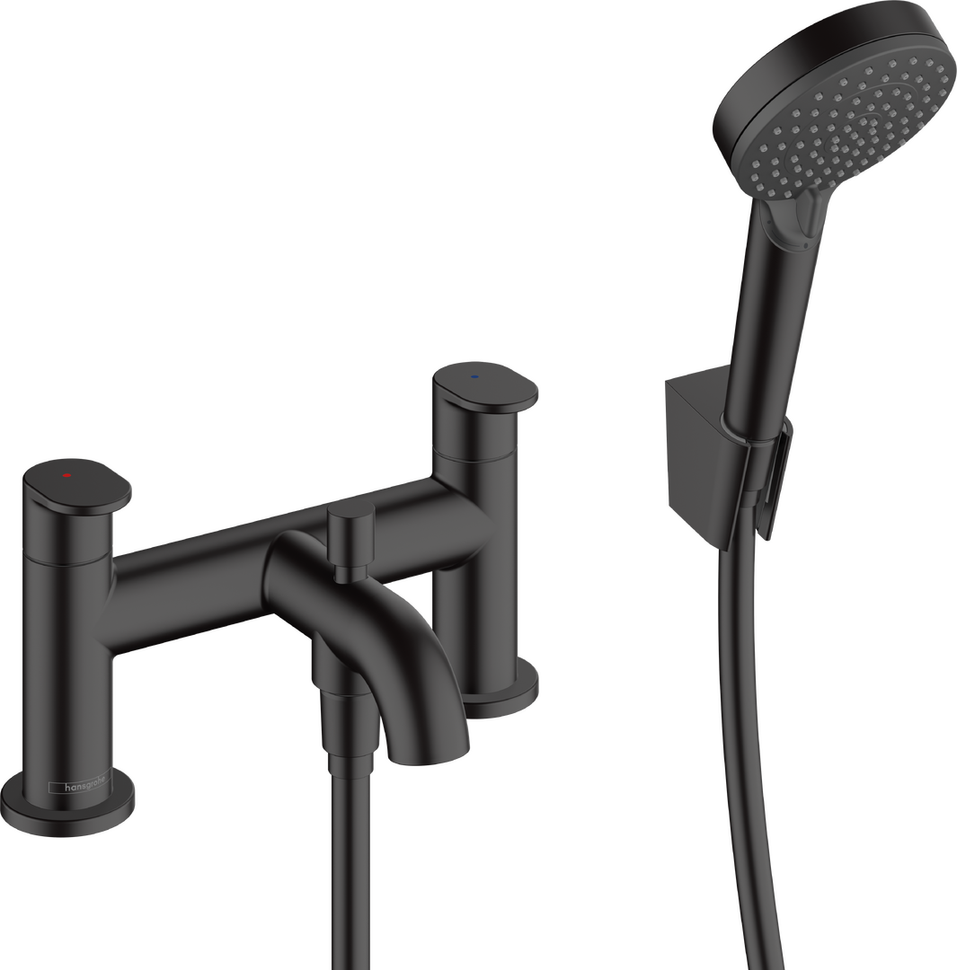 Miješalica za rub kade s dva otvora s prebacivačem i Vernis Blend ručni tuš Vario