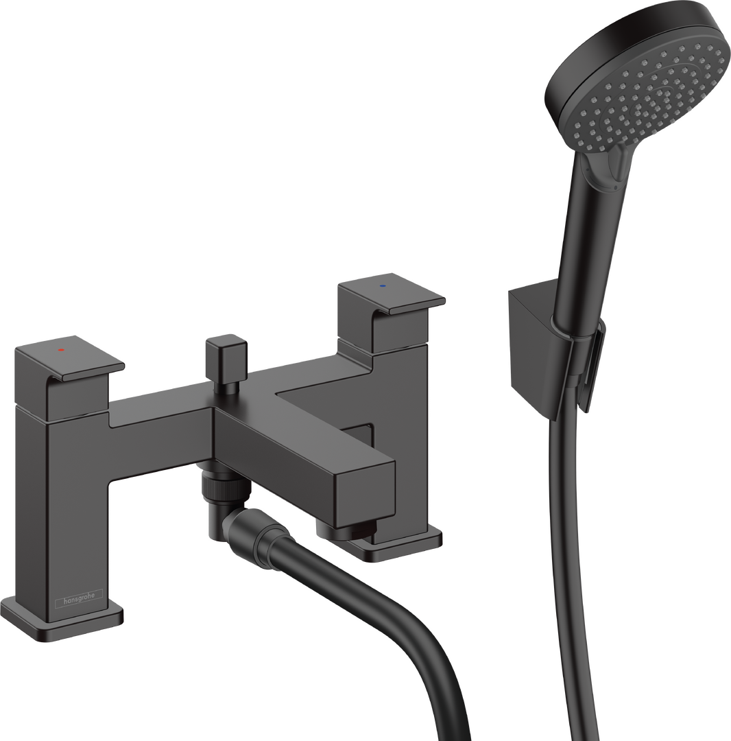 2-hole rim mounted bath mixer with diverter valve and Vernis Blend hand shower Vario