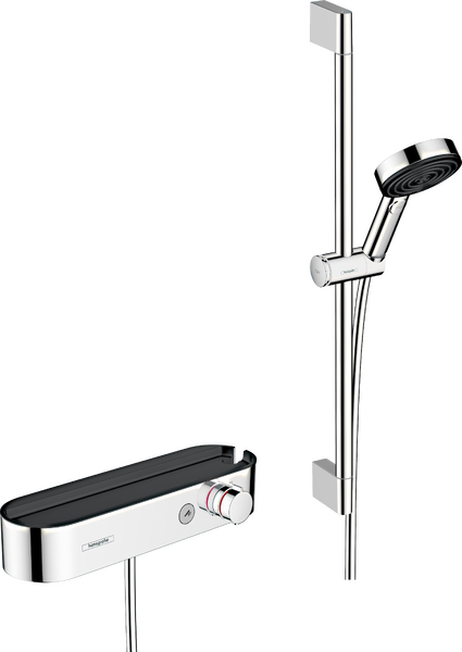 Utenpåliggende dusjpakke 105 3jet Relaxation med hånddusj, termostat, dusjstang 65 cm, glider og dusjslange Krom