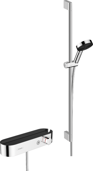 Utenpåliggende dusjpakke 105 3jet Relaxation med hånddusj, termostat, dusjstang 90 cm, glider og dusjslange Krom