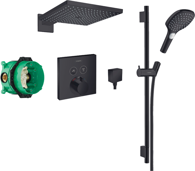 Square Select concealed valve with Raindance (300) Overhead and Select rail kit MB