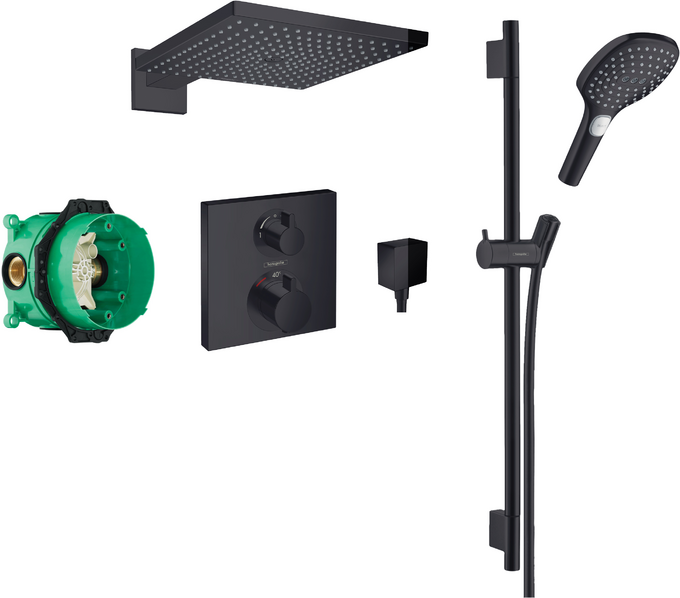 Square concealed valve with Raindance (300) overhead and Select rail kit MB