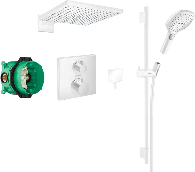 Square concealed valve with Raindance (300) overhead and Select rail kit MW