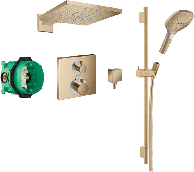 Square concealed valve with Raindance (300) overhead and Select rail kit BBR