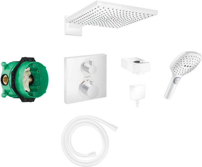 Square concealed valve with Raindance (300) overhead and Select hand shower MW