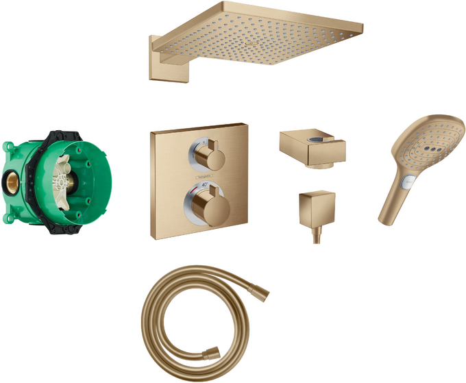 Square concealed valve with Raindance (300) overhead and Select hand shower BBR