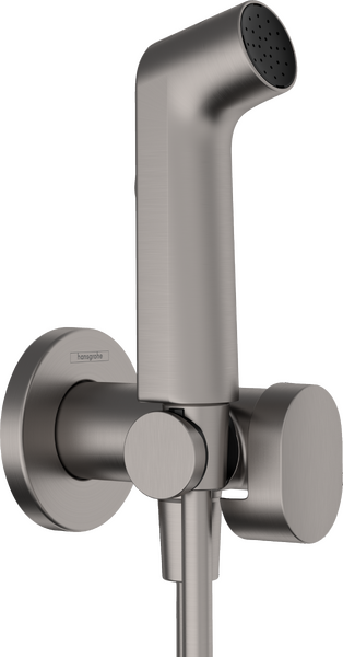 Douchette bidette 1jet S EcoSmart avec robinet d'arrêt, support et flexible de douche 125cm, Encastré Noir chromé brossé