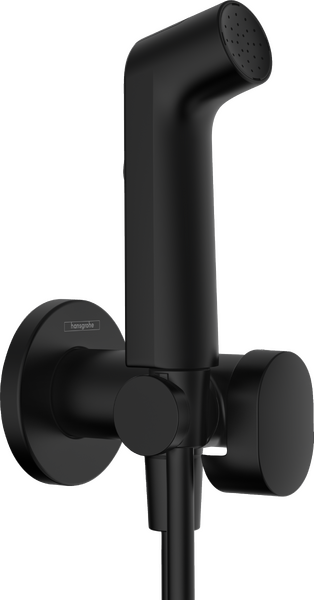 Douchette bidette 1jet S EcoSmart avec robinet d'arrêt, support et flexible de douche 125cm, Encastré Noir mat