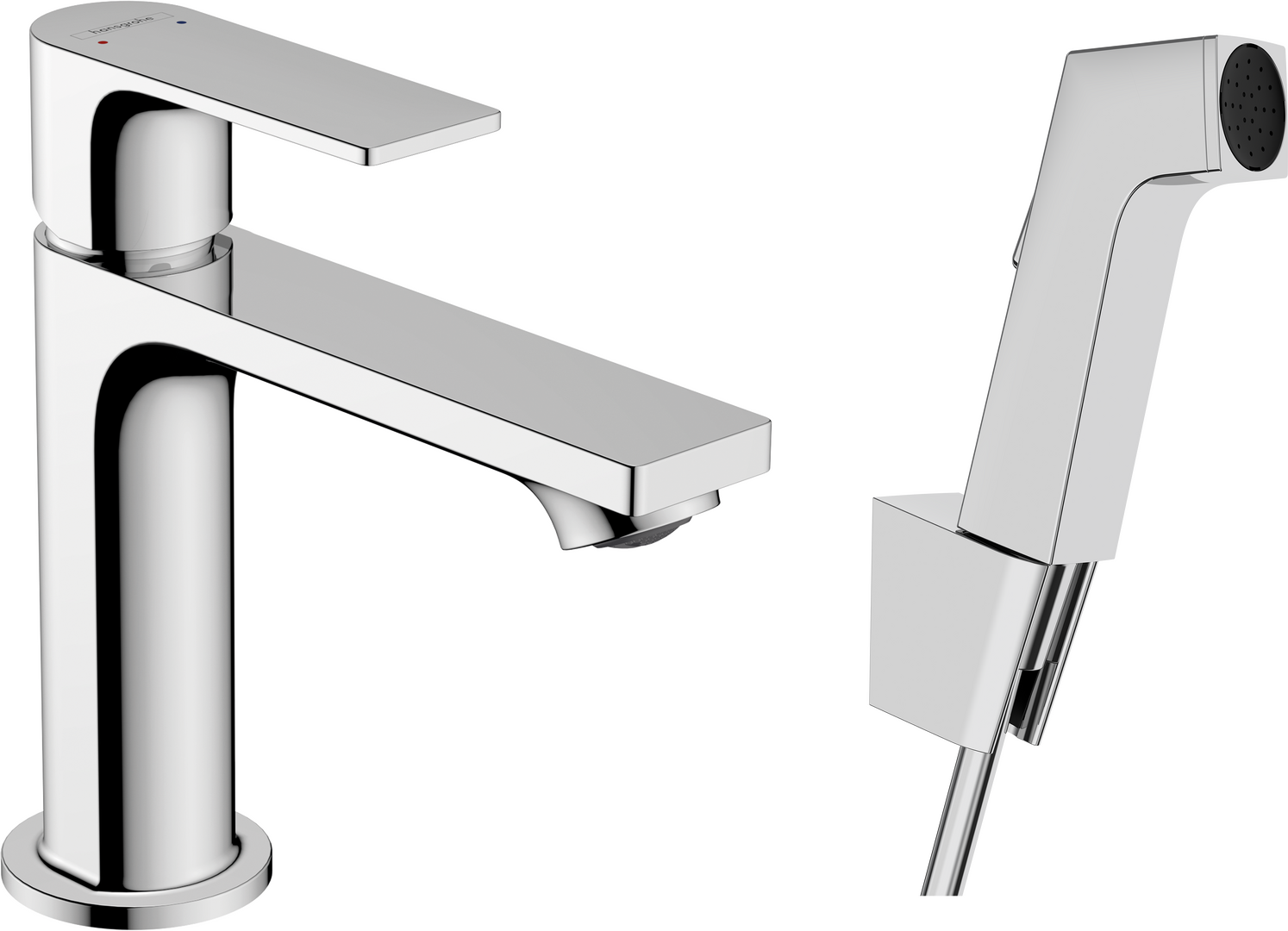 1-grepps tvättställsblandare 110 med bidettehanddusch och duschslang 160 cm utan bottenventil